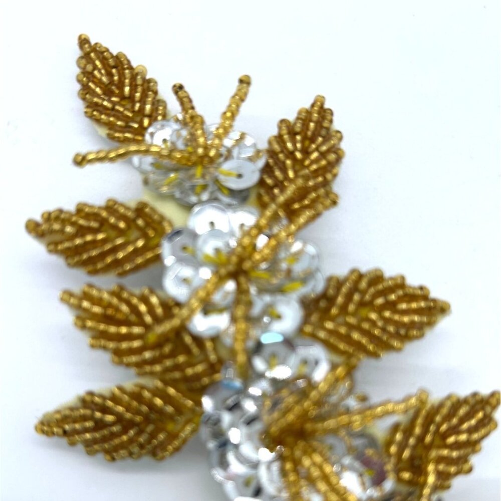Floral Hair Barrette Bridal Prom Formal Gold-Tone Beaded & Silvertone Sequin - Picture 4 of 10